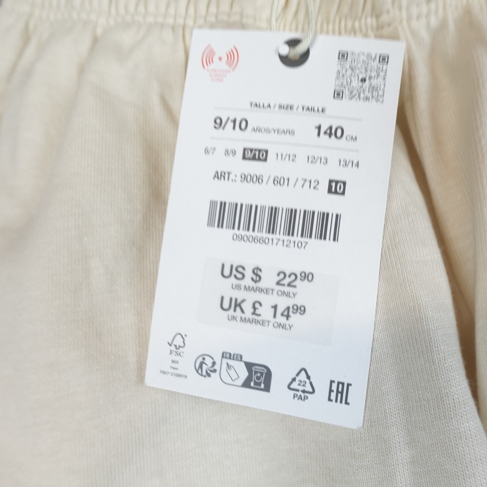 NWT ZARA Pants Flare Pull On High Rise Wide Leg Girls 9/10 Ivory Elastic Waist - Picture 2 of 8